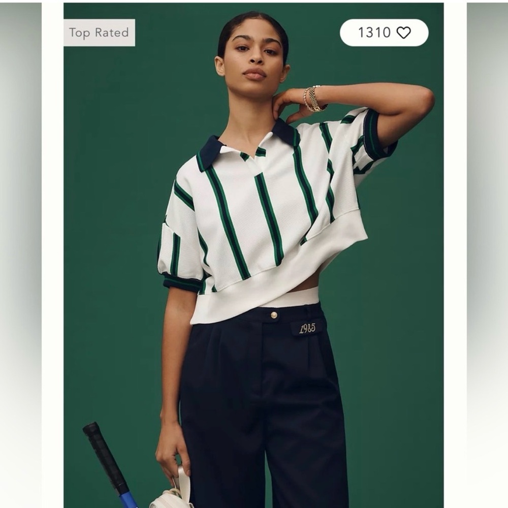 Striped Polo Crop Top Maeve Anthropologie XXS New